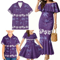 Purple Hawaii Palm Tree Hibiscus Family Matching Mermaid Dress and Hawaiian Shirt Fantasy Summer Vibe