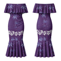 Purple Hawaii Palm Tree Hibiscus Family Matching Mermaid Dress and Hawaiian Shirt Fantasy Summer Vibe