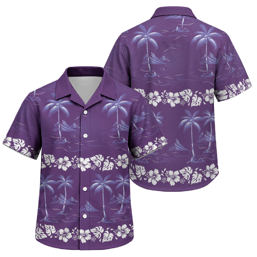 Purple Hawaii Palm Tree Hibiscus Family Matching Mermaid Dress and Hawaiian Shirt Fantasy Summer Vibe