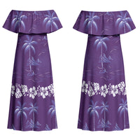 Purple Hawaii Palm Tree Hibiscus Family Matching Off Shoulder Maxi Dress and Hawaiian Shirt Fantasy Summer Vibe