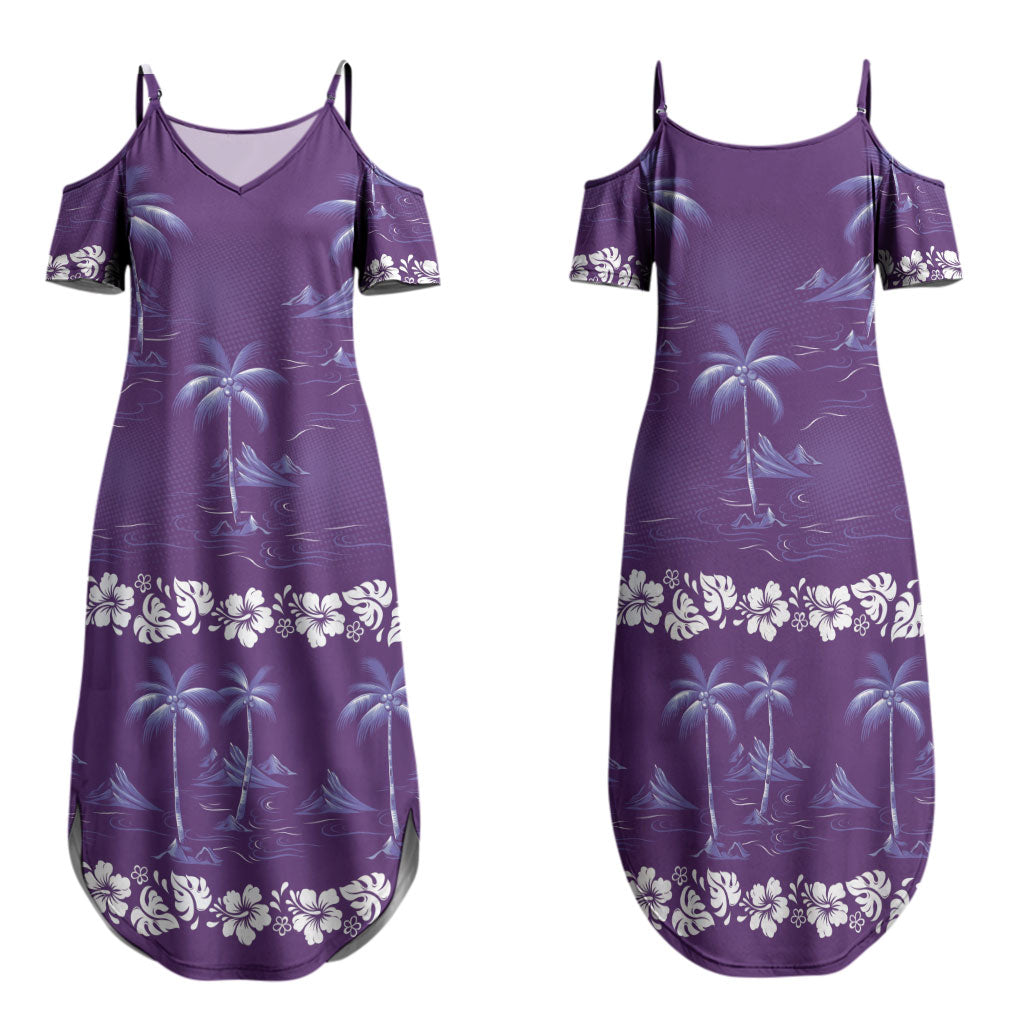 Purple Hawaii Palm Tree Hibiscus Family Matching Summer Maxi Dress and Hawaiian Shirt Fantasy Summer Vibe