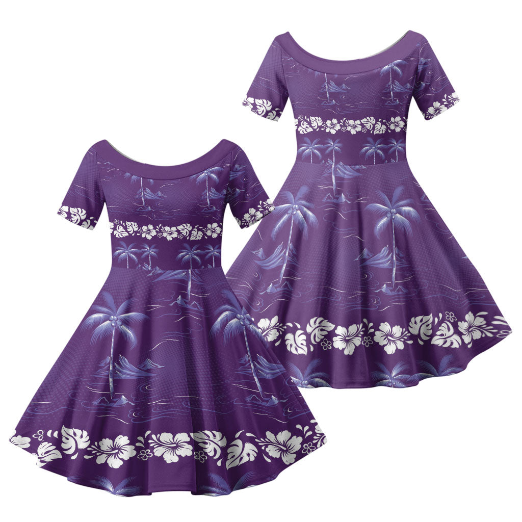 Purple Hawaii Palm Tree Hibiscus Family Matching Summer Maxi Dress and Hawaiian Shirt Fantasy Summer Vibe