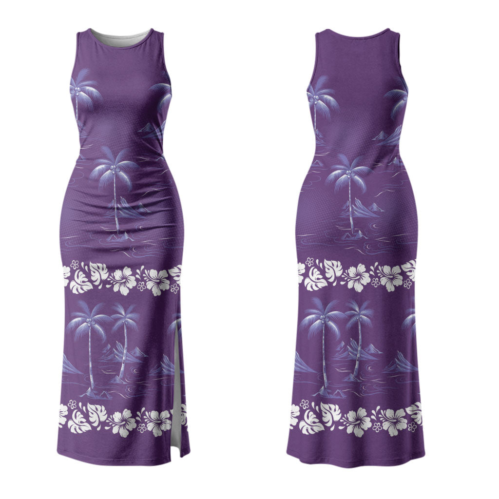 Purple Hawaii Palm Tree Hibiscus Family Matching Tank Maxi Dress and Hawaiian Shirt Fantasy Summer Vibe