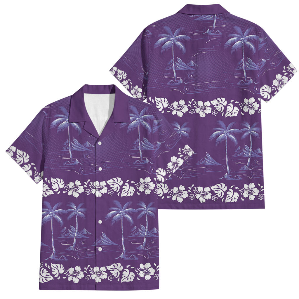 Purple Hawaii Palm Tree Hibiscus Family Matching Tank Maxi Dress and Hawaiian Shirt Fantasy Summer Vibe