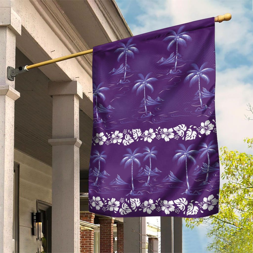 Purple Hawaii Palm Tree Hibiscus Garden Flag Fantasy Summer Vibe