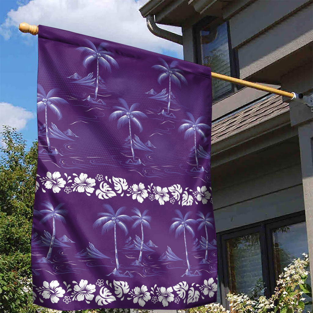 Purple Hawaii Palm Tree Hibiscus Garden Flag Fantasy Summer Vibe