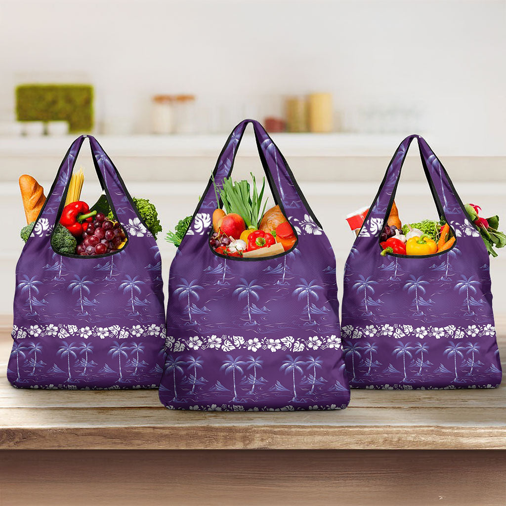 Purple Hawaii Palm Tree Hibiscus Grocery Bag Fantasy Summer Vibe