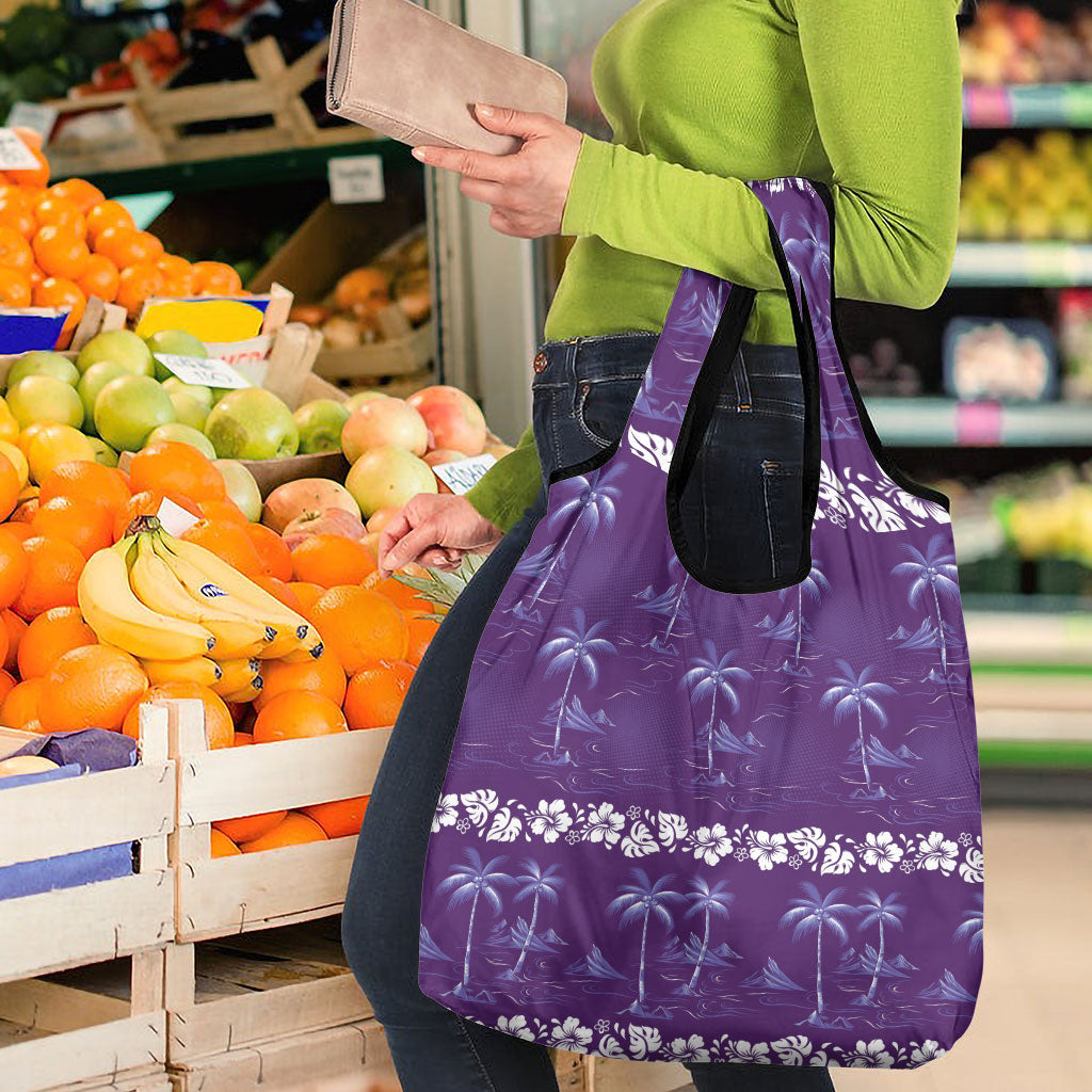 Purple Hawaii Palm Tree Hibiscus Grocery Bag Fantasy Summer Vibe