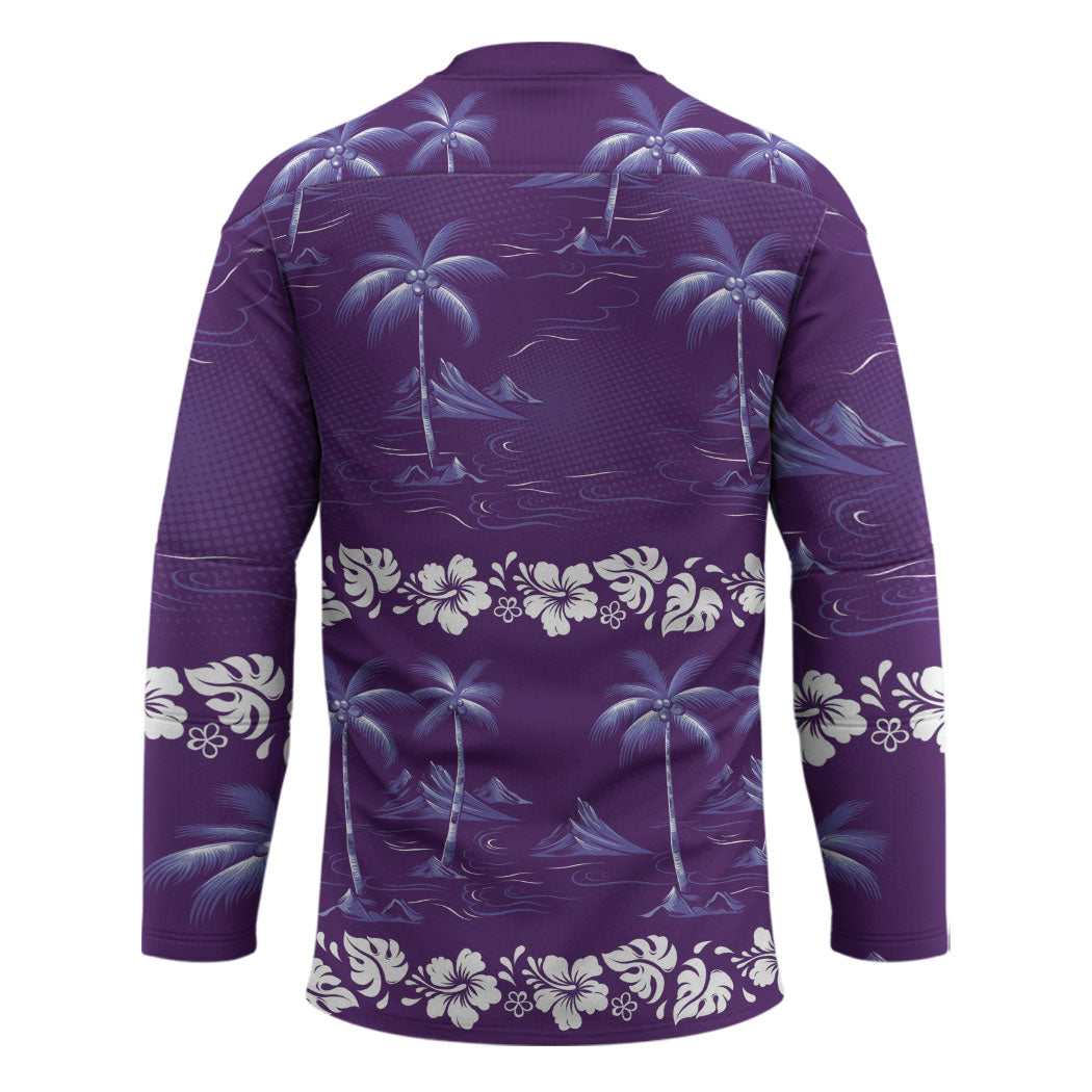 Purple Hawaii Palm Tree Hibiscus Hockey Jersey Fantasy Summer Vibe