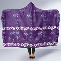 Purple Hawaii Palm Tree Hibiscus Hooded Blanket Fantasy Summer Vibe