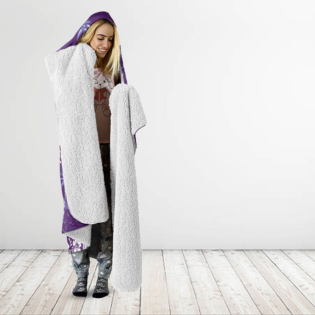 Purple Hawaii Palm Tree Hibiscus Hooded Blanket Fantasy Summer Vibe