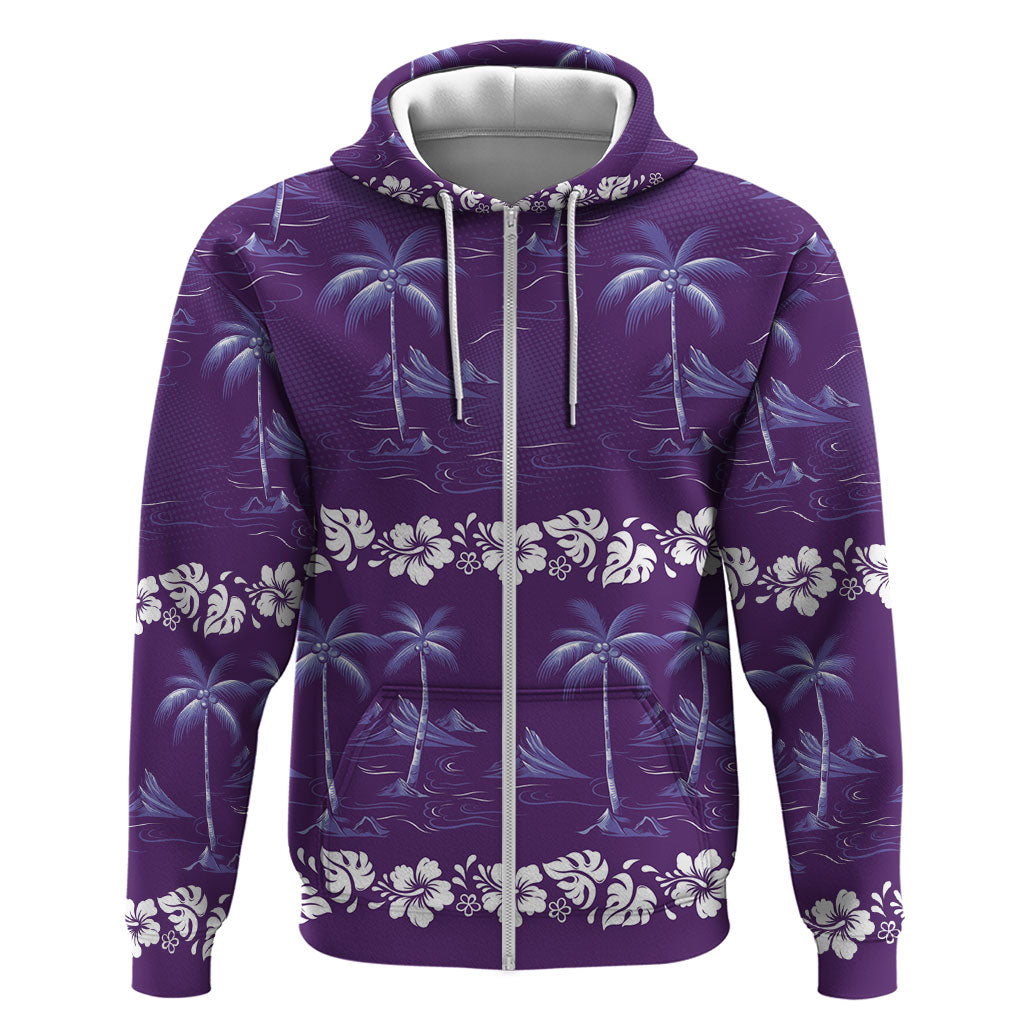 Purple Hawaii Palm Tree Hibiscus Hoodie Fantasy Summer Vibe