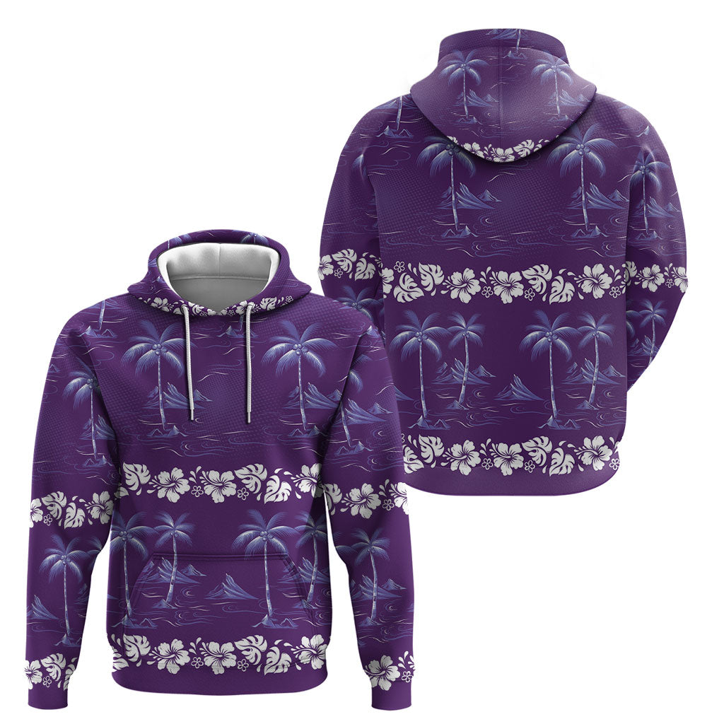 Purple Hawaii Palm Tree Hibiscus Hoodie Fantasy Summer Vibe