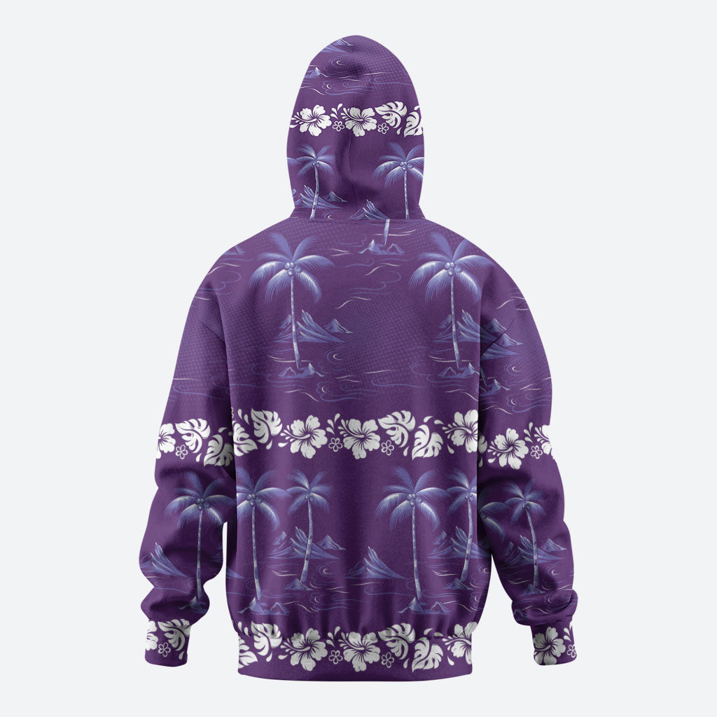 Purple Hawaii Palm Tree Hibiscus Hoodie Fantasy Summer Vibe