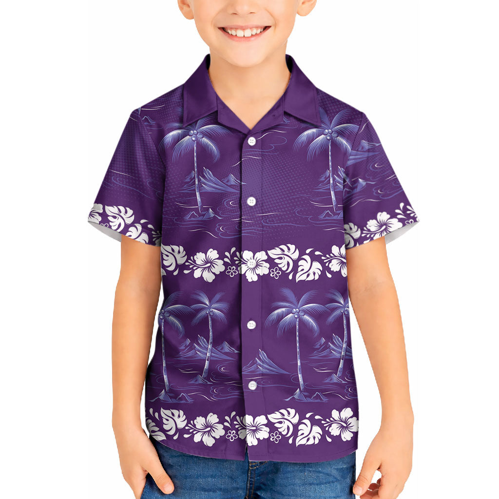 Purple Hawaii Palm Tree Hibiscus Kid Hawaiian Shirt Fantasy Summer Vibe