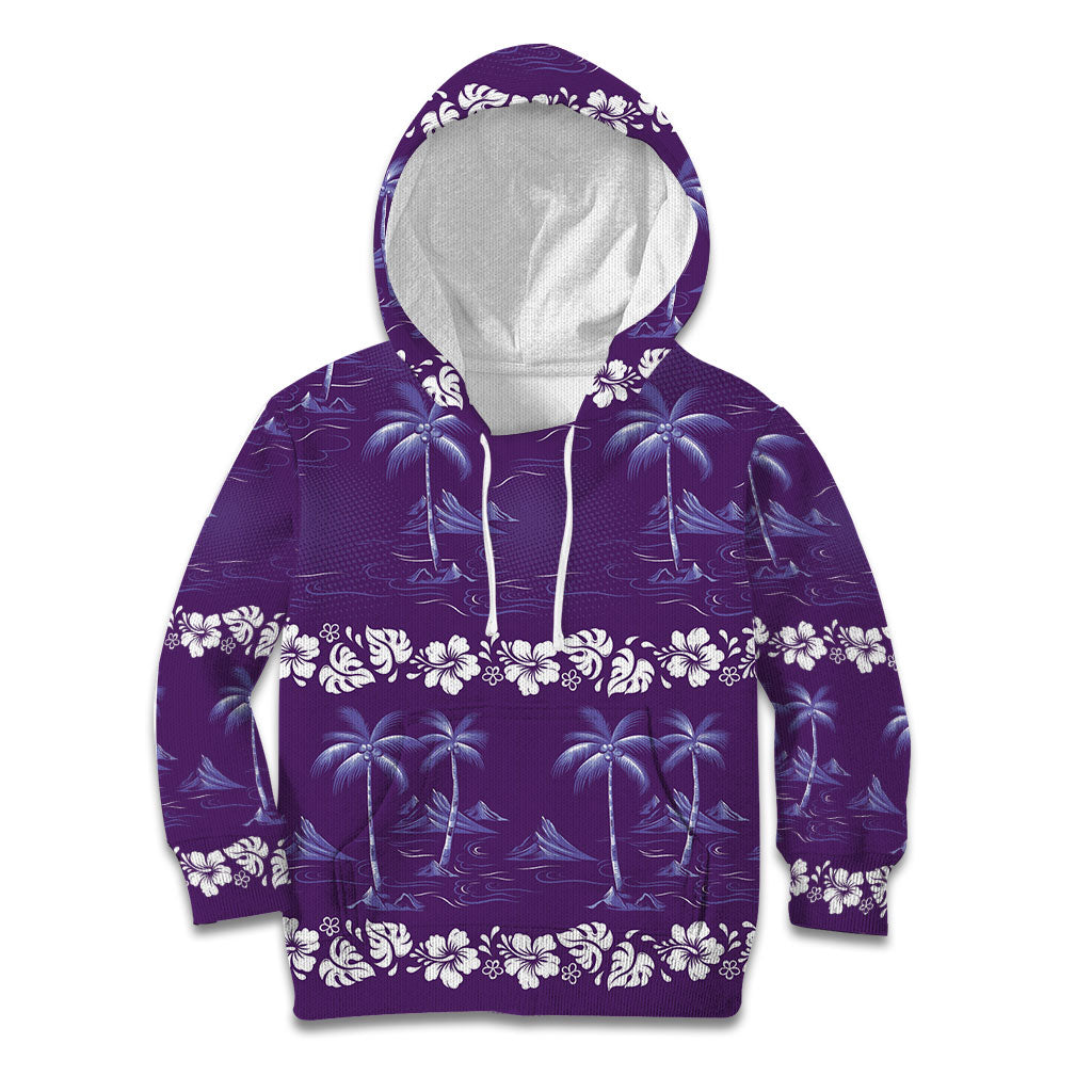 Purple Hawaii Palm Tree Hibiscus Kid Hoodie Fantasy Summer Vibe