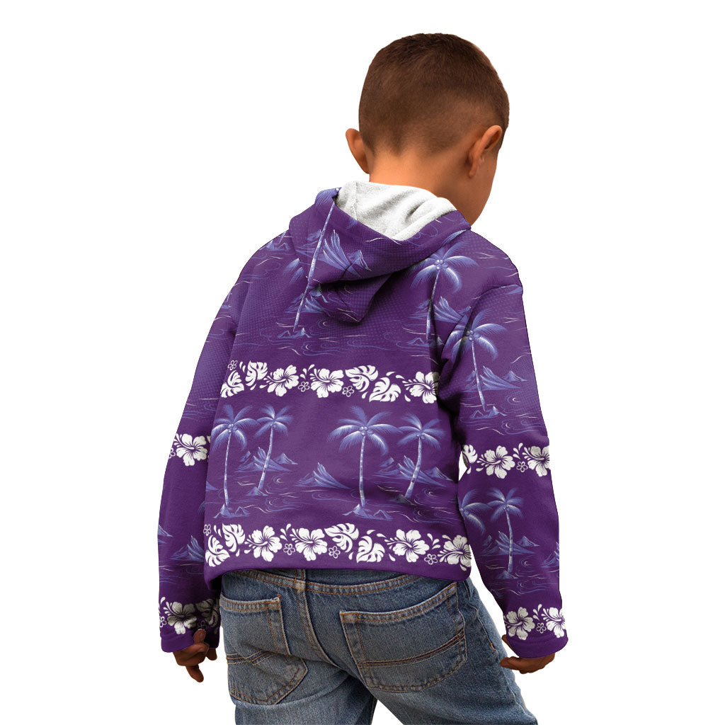Purple Hawaii Palm Tree Hibiscus Kid Hoodie Fantasy Summer Vibe