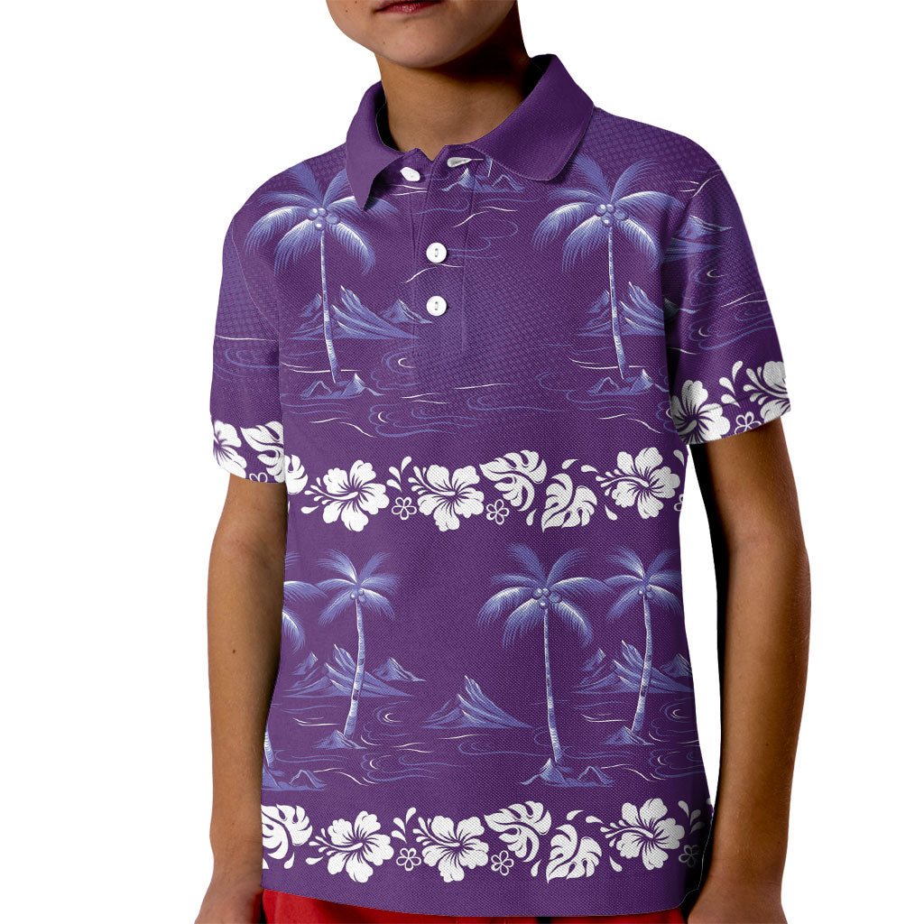 Purple Hawaii Palm Tree Hibiscus Kid Polo Shirt Fantasy Summer Vibe