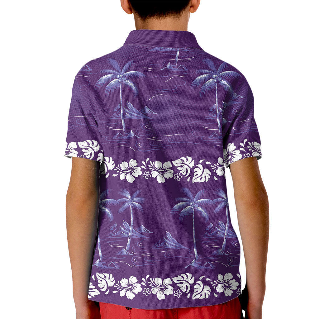 Purple Hawaii Palm Tree Hibiscus Kid Polo Shirt Fantasy Summer Vibe