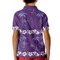 Purple Hawaii Palm Tree Hibiscus Kid Polo Shirt Fantasy Summer Vibe