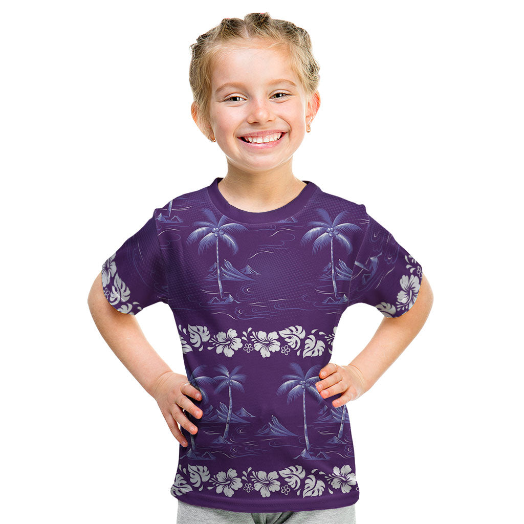 Purple Hawaii Palm Tree Hibiscus Kid T Shirt Fantasy Summer Vibe