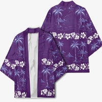 Purple Hawaii Palm Tree Hibiscus Kimono Fantasy Summer Vibe