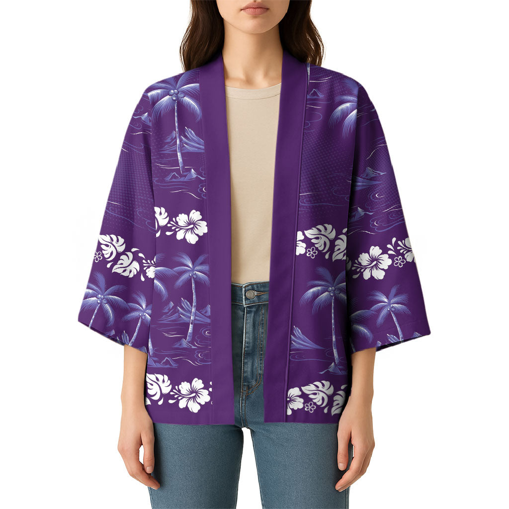Purple Hawaii Palm Tree Hibiscus Kimono Fantasy Summer Vibe