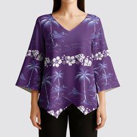 Purple Hawaii Palm Tree Hibiscus Kimono Sleeve Blouse Fantasy Summer Vibe
