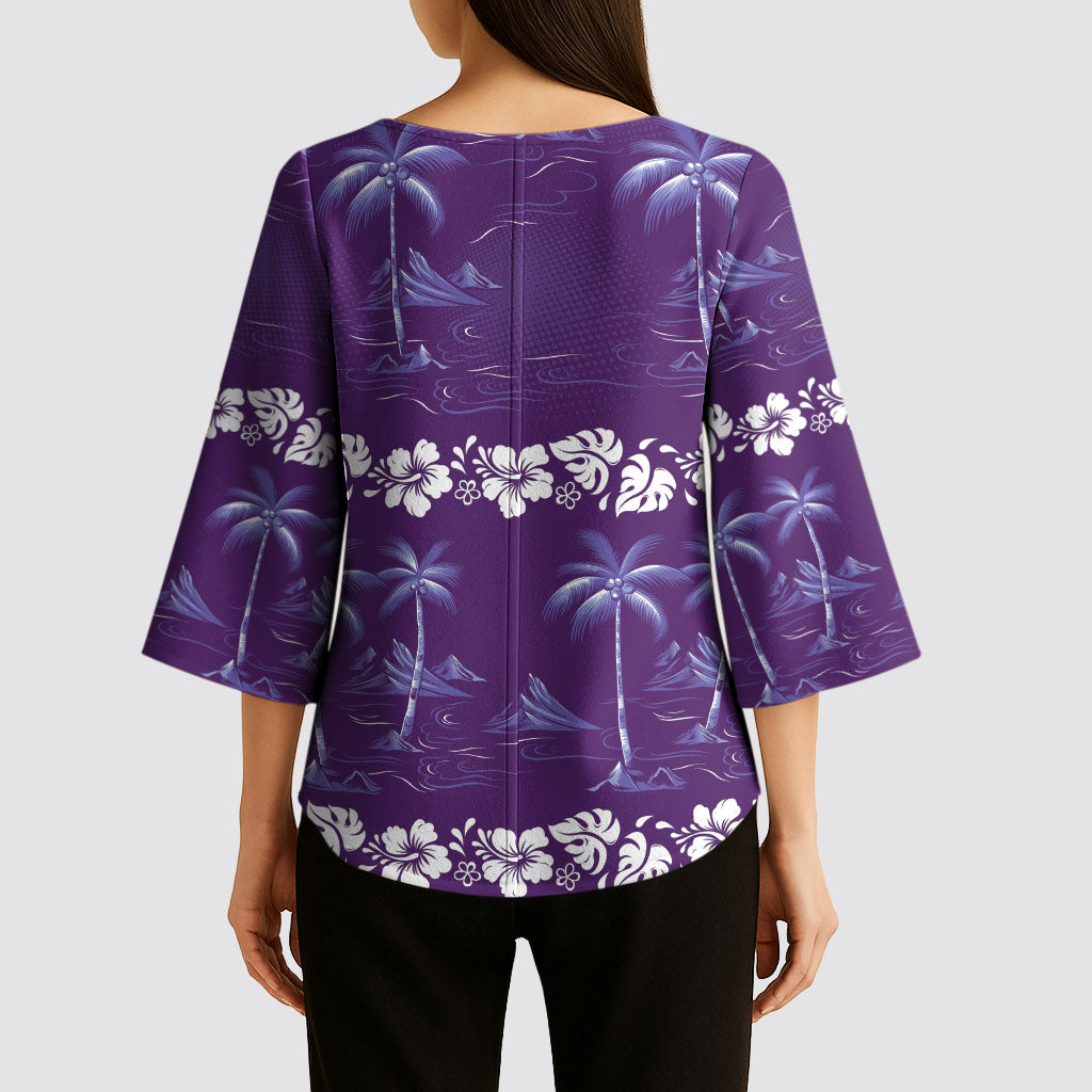 Purple Hawaii Palm Tree Hibiscus Kimono Sleeve Blouse Fantasy Summer Vibe
