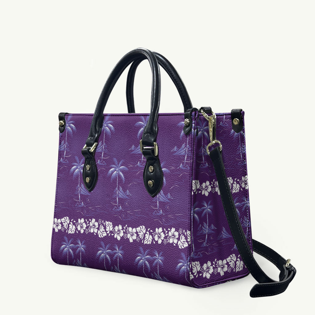 Purple Hawaii Palm Tree Hibiscus Leather Bag Fantasy Summer Vibe
