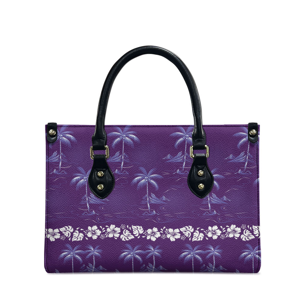 Purple Hawaii Palm Tree Hibiscus Leather Bag Fantasy Summer Vibe