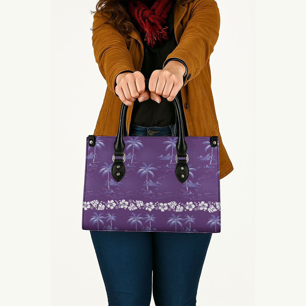 Purple Hawaii Palm Tree Hibiscus Leather Bag Fantasy Summer Vibe
