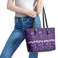 Purple Hawaii Palm Tree Hibiscus Leather Tote Bag Fantasy Summer Vibe