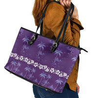 Purple Hawaii Palm Tree Hibiscus Leather Tote Bag Fantasy Summer Vibe