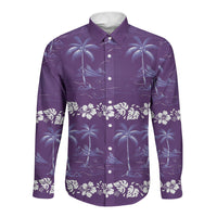 Purple Hawaii Palm Tree Hibiscus Long Sleeve Button Shirt Fantasy Summer Vibe