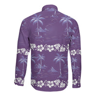 Purple Hawaii Palm Tree Hibiscus Long Sleeve Button Shirt Fantasy Summer Vibe