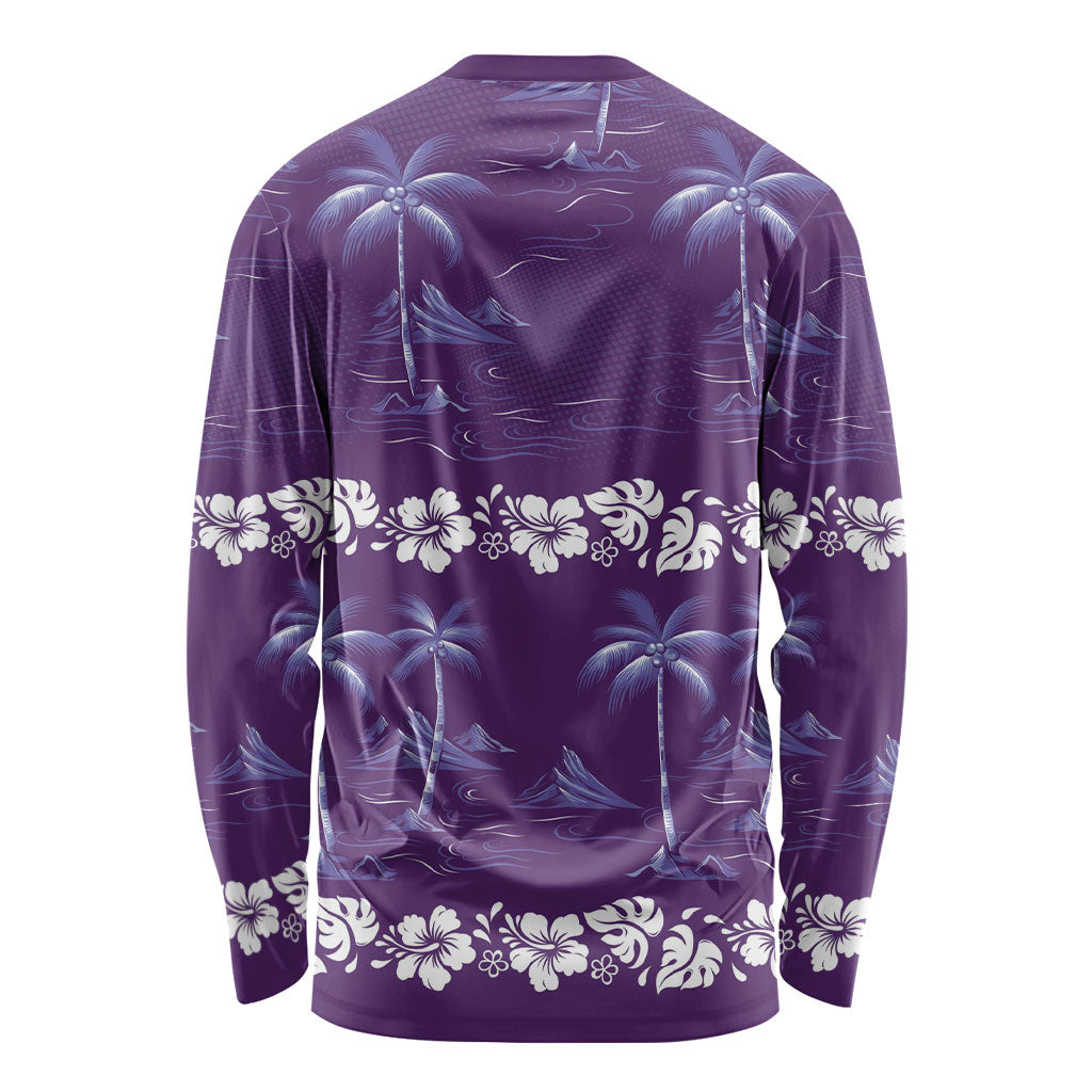 Purple Hawaii Palm Tree Hibiscus Long Sleeve Shirt Fantasy Summer Vibe