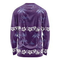Purple Hawaii Palm Tree Hibiscus Long Sleeve Shirt Fantasy Summer Vibe