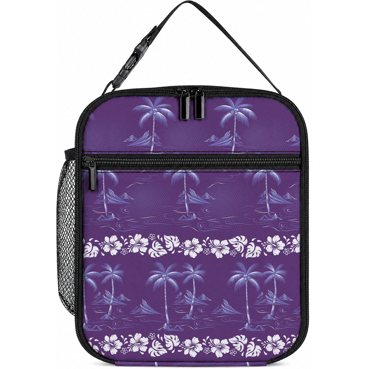 Purple Hawaii Palm Tree Hibiscus Lunch Bag Fantasy Summer Vibe
