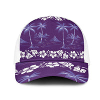 Purple Hawaii Palm Tree Hibiscus Mesh Trucker Cap Fantasy Summer Vibe