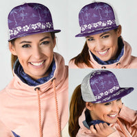 Purple Hawaii Palm Tree Hibiscus Mesh Trucker Cap Fantasy Summer Vibe