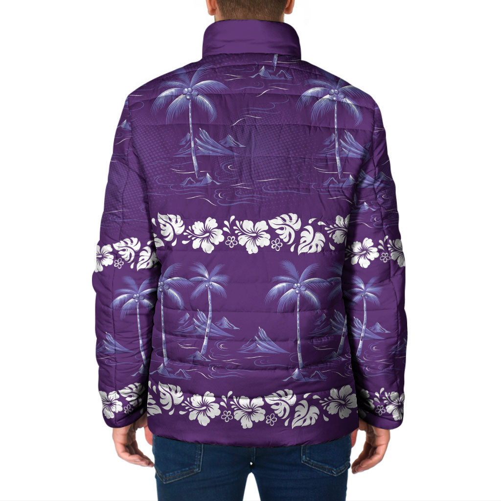 Purple Hawaii Palm Tree Hibiscus Padded Jacket Fantasy Summer Vibe