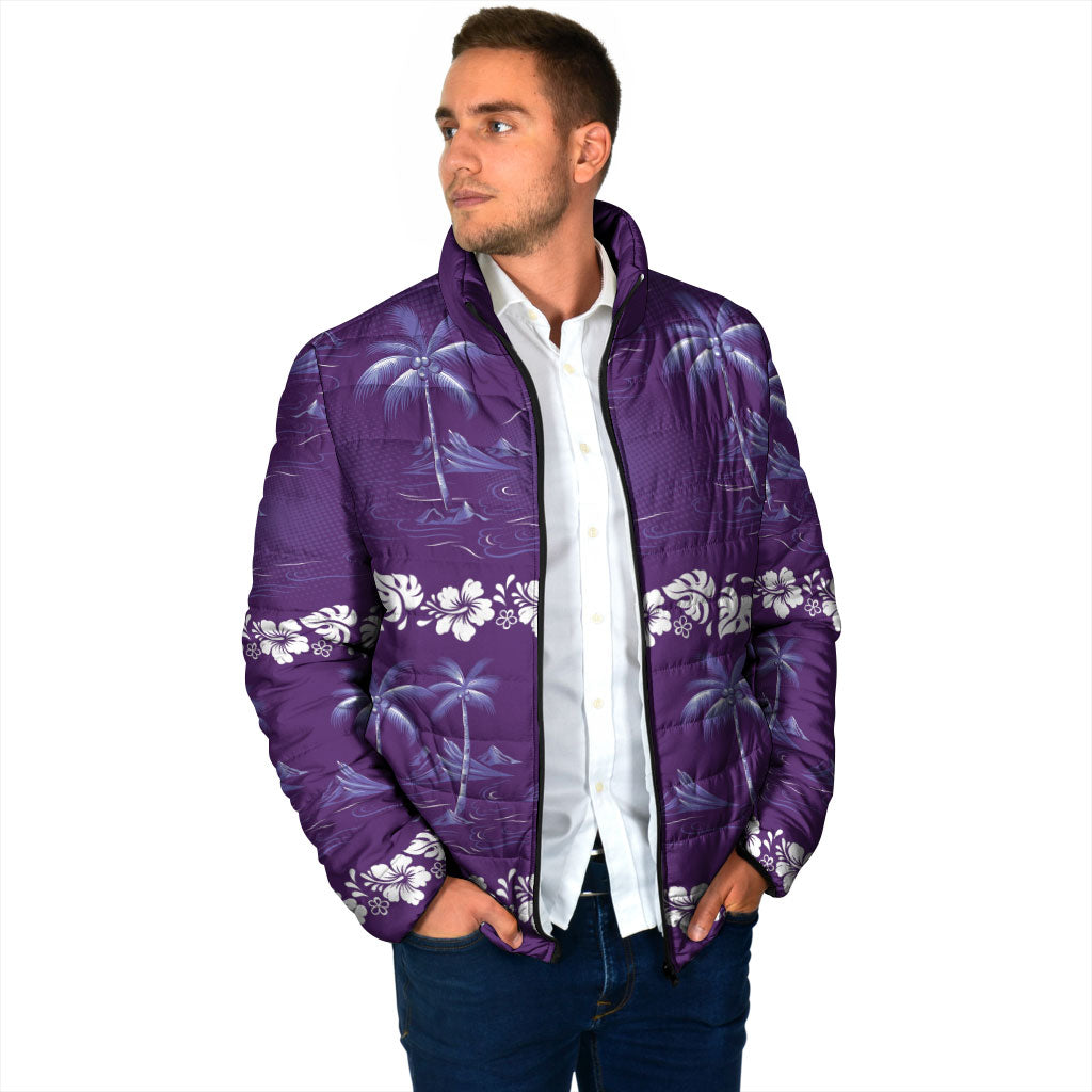 Purple Hawaii Palm Tree Hibiscus Padded Jacket Fantasy Summer Vibe