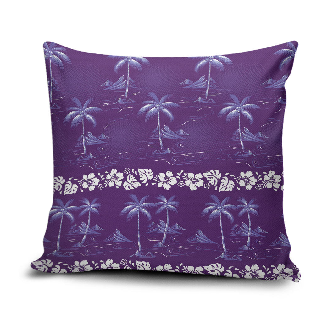 Purple Hawaii Palm Tree Hibiscus Pillow Cover Fantasy Summer Vibe