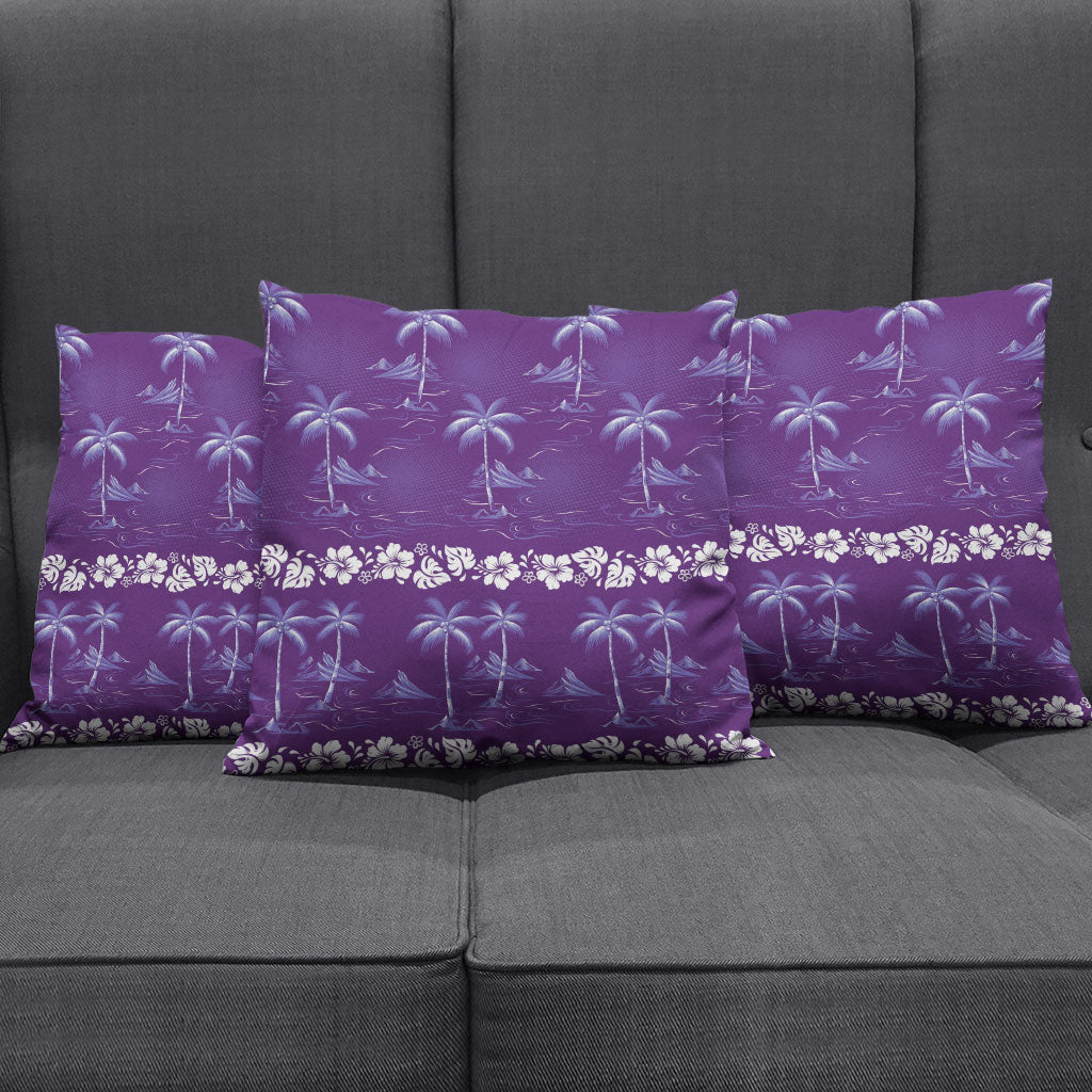 Purple Hawaii Palm Tree Hibiscus Pillow Cover Fantasy Summer Vibe