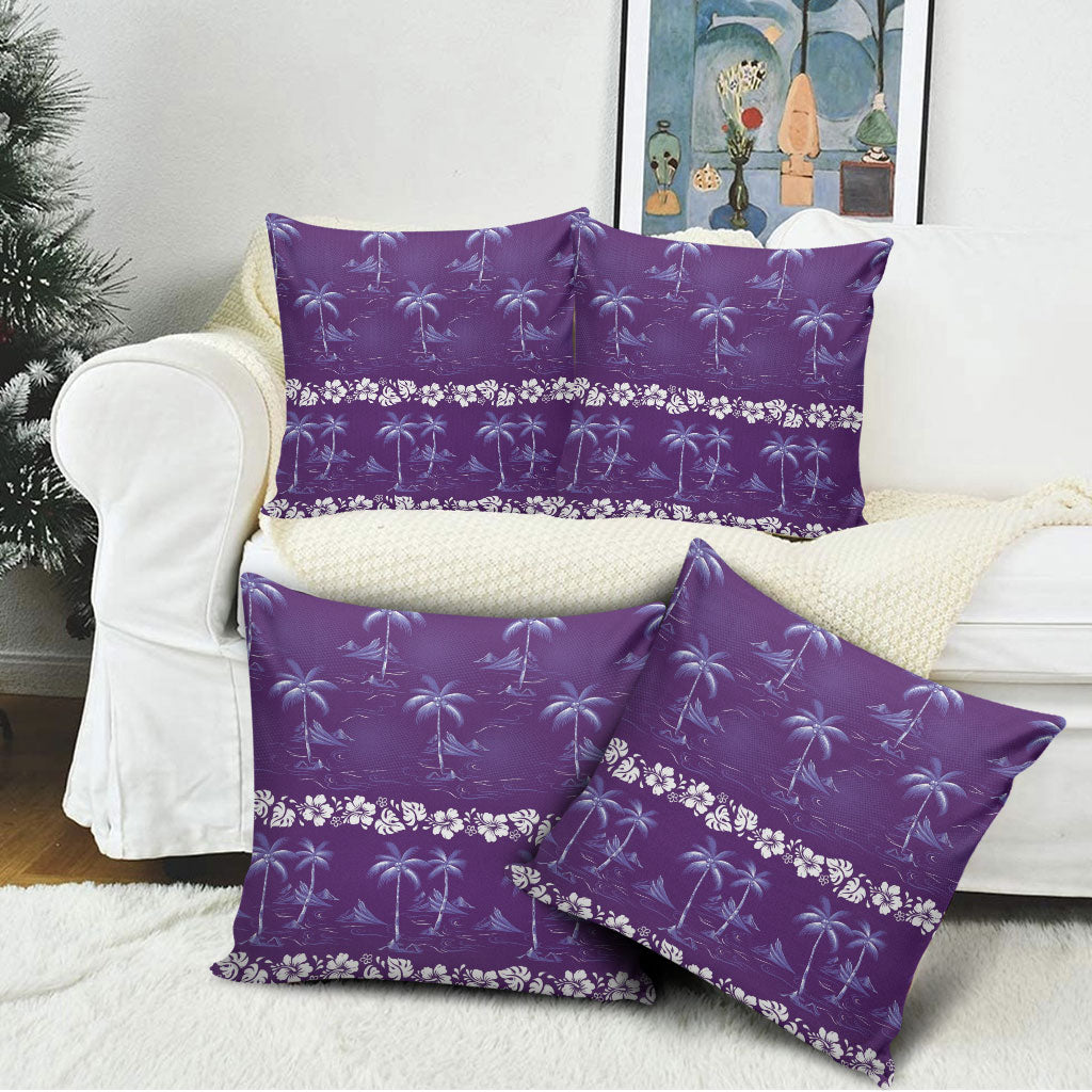 Purple Hawaii Palm Tree Hibiscus Pillow Cover Fantasy Summer Vibe