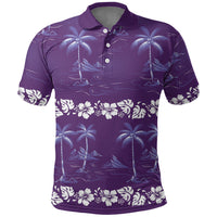 Purple Hawaii Palm Tree Hibiscus Polo Shirt Fantasy Summer Vibe