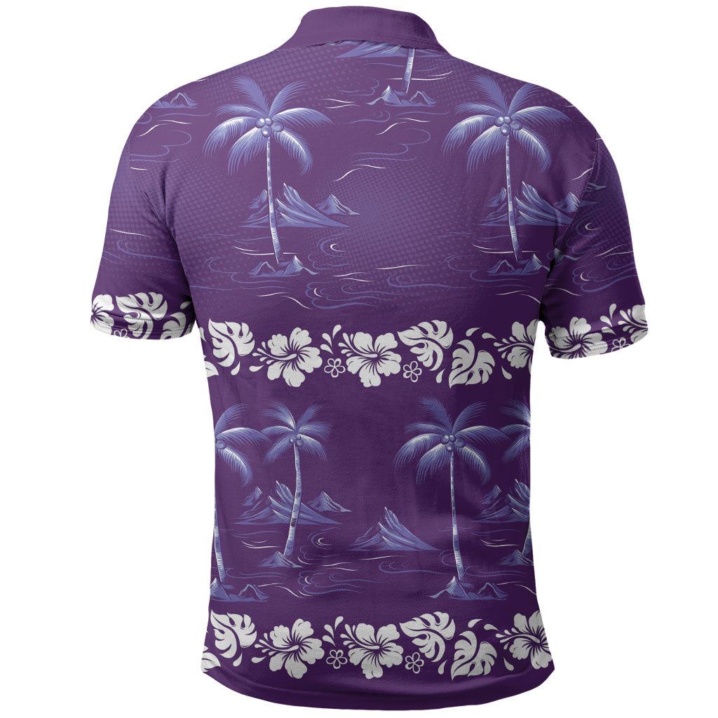 Purple Hawaii Palm Tree Hibiscus Polo Shirt Fantasy Summer Vibe