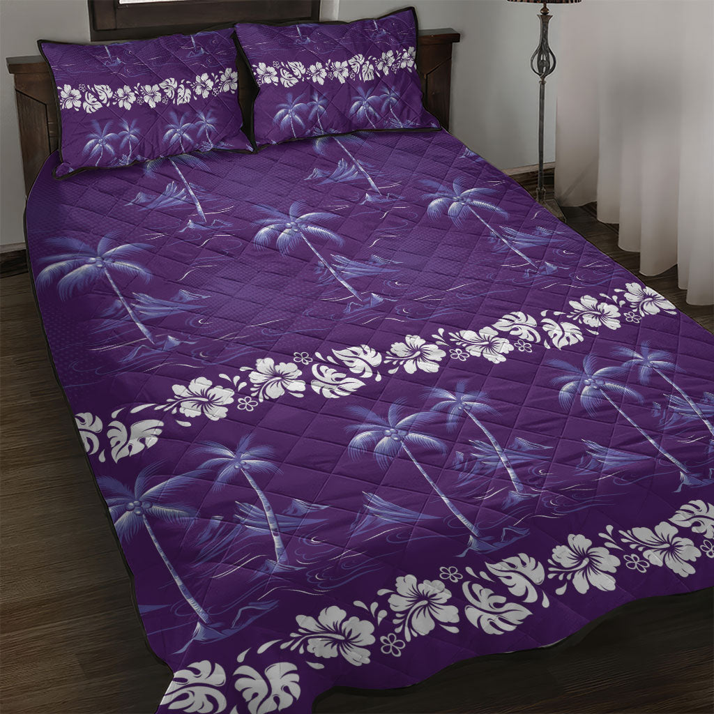Purple Hawaii Palm Tree Hibiscus Quilt Bed Set Fantasy Summer Vibe LT01 Purple - Polynesian Pride