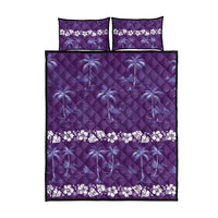 Purple Hawaii Palm Tree Hibiscus Quilt Bed Set Fantasy Summer Vibe